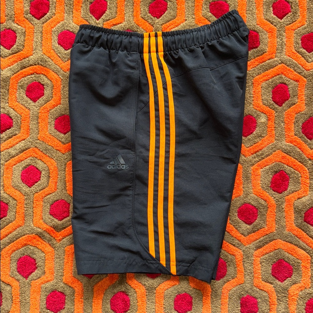 MAKE OFFER! Adidas Black Athletic Shorts with Orange Side Stripes Men's Small
